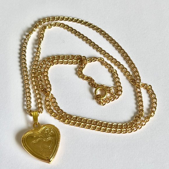 Vintage Gold Rose Flower Heart Locket Necklace Victorian Photo Charm 24" Plated - Picture 6 of 8